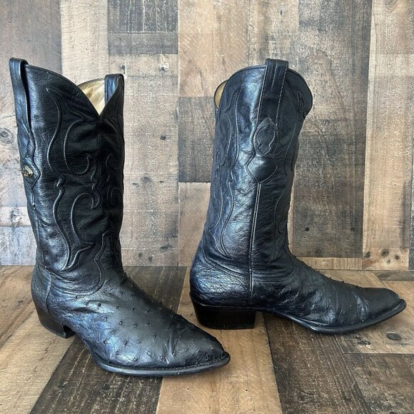 Los Altos Black Full Quill Ostrich Western Cowboy Boots Mens 13 D - Picture 2 of 12